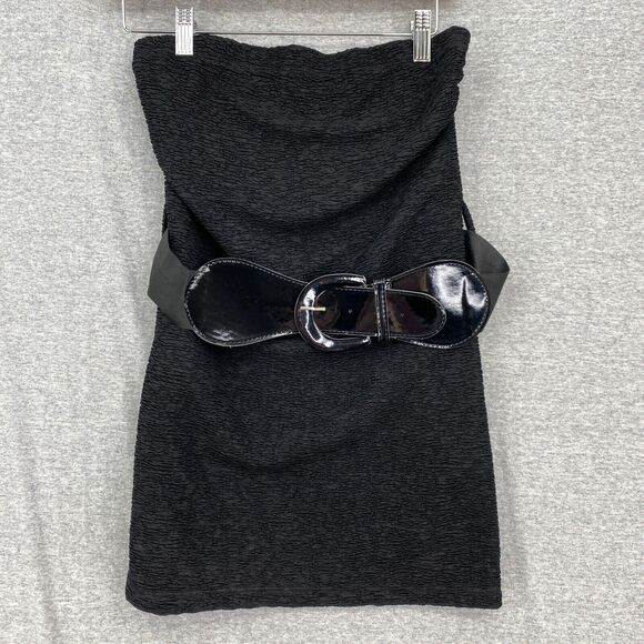 Rue 21 Dress Womens Medium Black Strapless Bodycon Short Belted - Picture 1 of 10